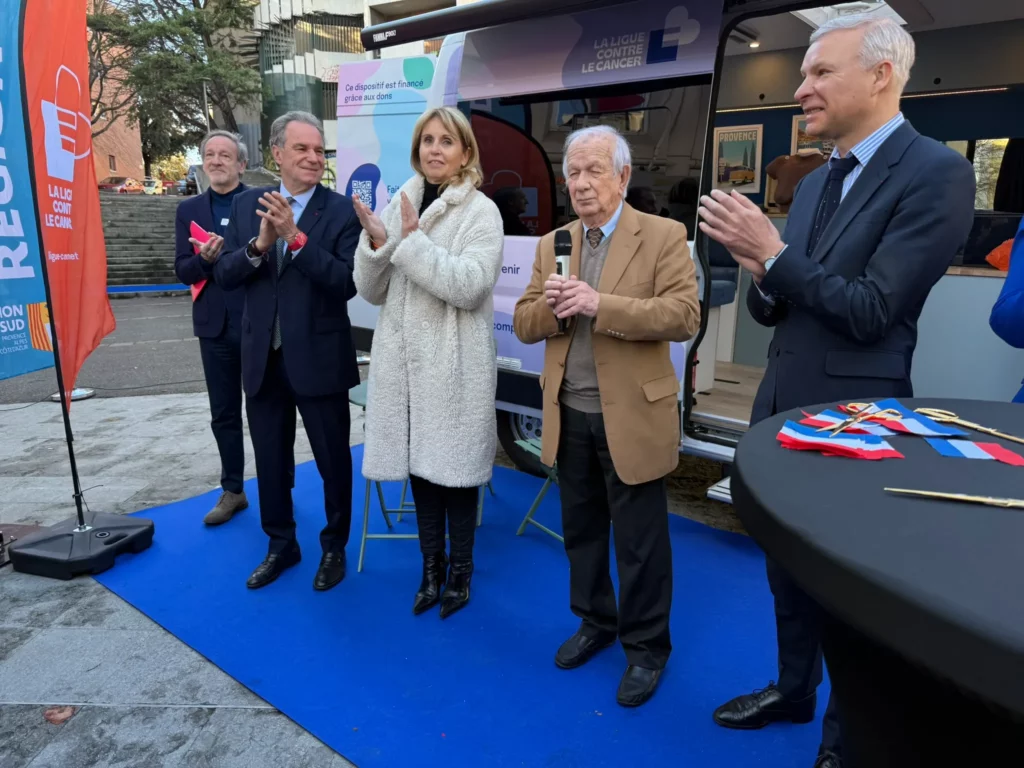 Renaud Muselier, président de la Région Sud, Pierre Garosi, président de la Ligue contre le cancer des Bouches-du-Rhône, Yann Bubien, directeur général de l’Agence régionale de santé Provence-Alpes-Côte d’Azur