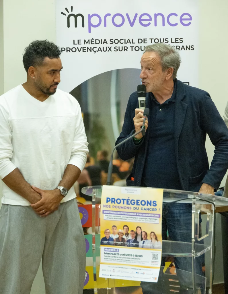 Dimitri Payet, parrain de l'association "Le Souffle d’Après" et Marc Demauret, président de la Ligue contre le cancer des Bouches-du-Rhône et de l'association "Le Souffle d’Après"